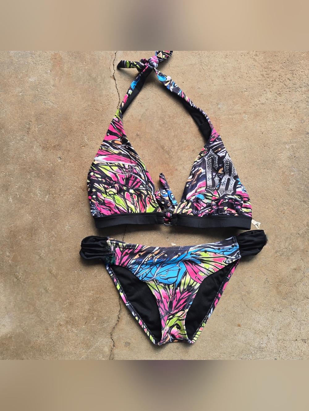 Vintage Y2k Crash Burn Scene Punk Grunge Goth Trashy Cxnty Bling Bikini L/S